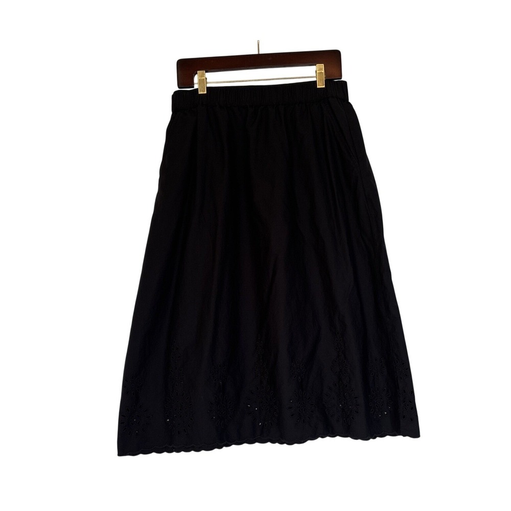 Loft Outlet Black Eyelet Midi Skirt Sz M Petite Scalloped Hem Career Whimsigoth